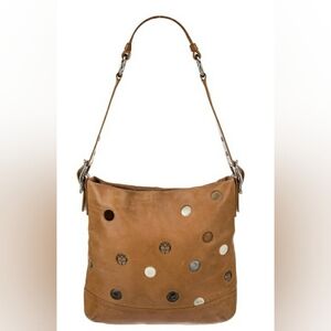 Coach Tan Leather Shoulder Bag with Polka Dots